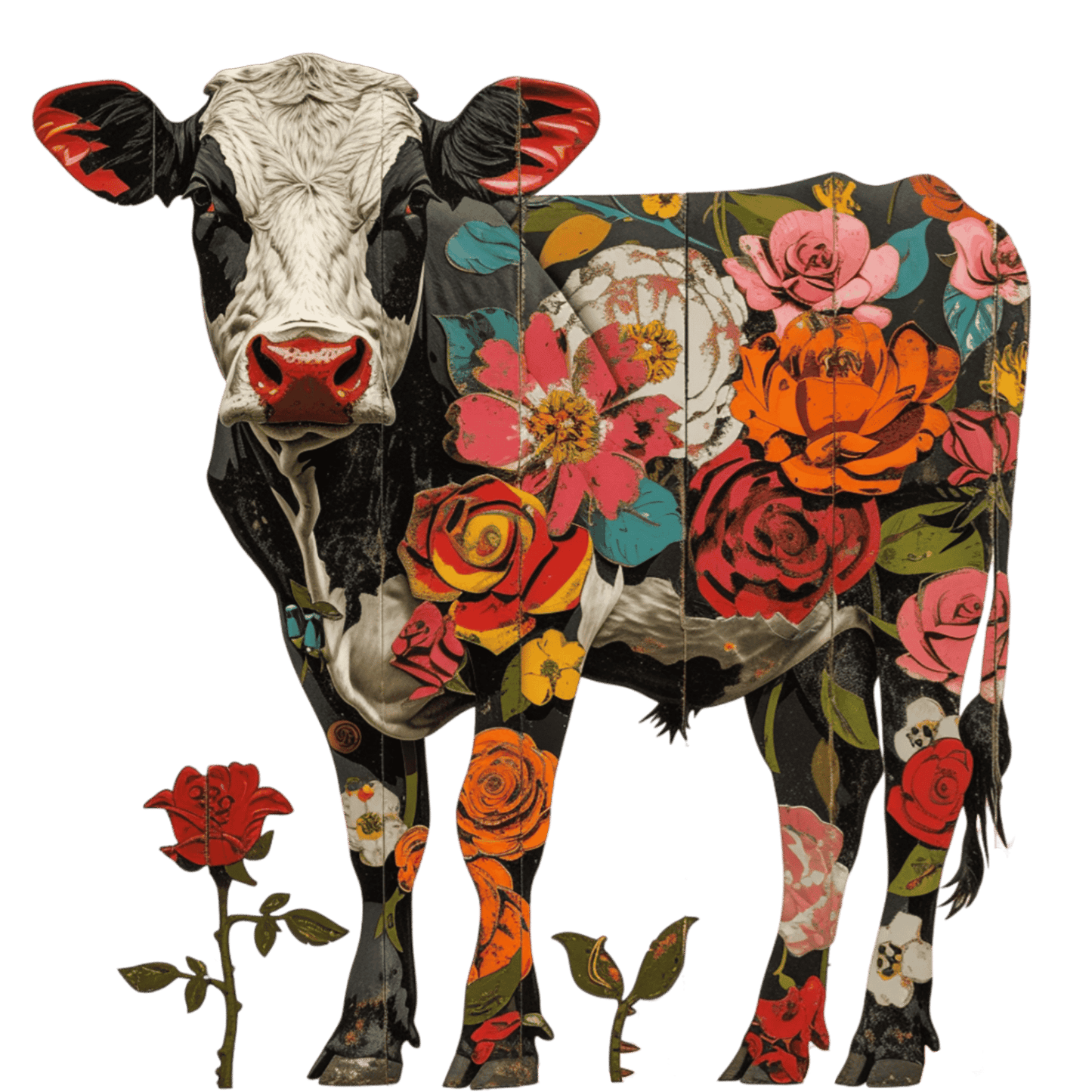 Floral Cow 15X16 Canvas Tote