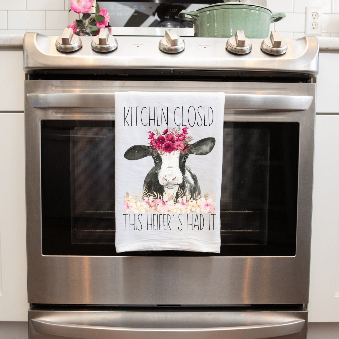 Kitchen Closed This Heifer's Had It Farmhouse Handmade Decorative Towel