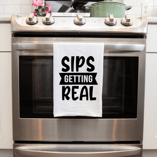 Sips Getting Real Wine Funny Handmade Decorative Kitchen Towel | Unique Home Decor